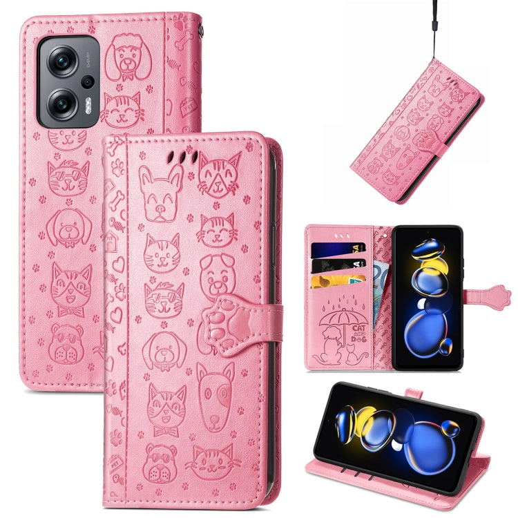 Cat and Dog Embossed Leather Phone Case, For Huawei Nova 10, For Nokia G400, For Sony Xperia 5 IV, For Xiaomi Redmi Note 11T