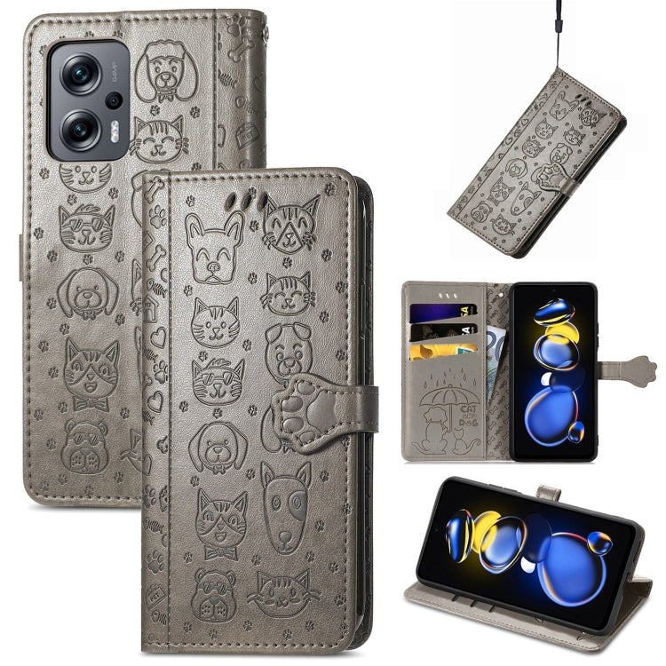 Cat and Dog Embossed Leather Phone Case, For Huawei Nova 10, For Nokia G400, For Sony Xperia 5 IV, For Xiaomi Redmi Note 11T