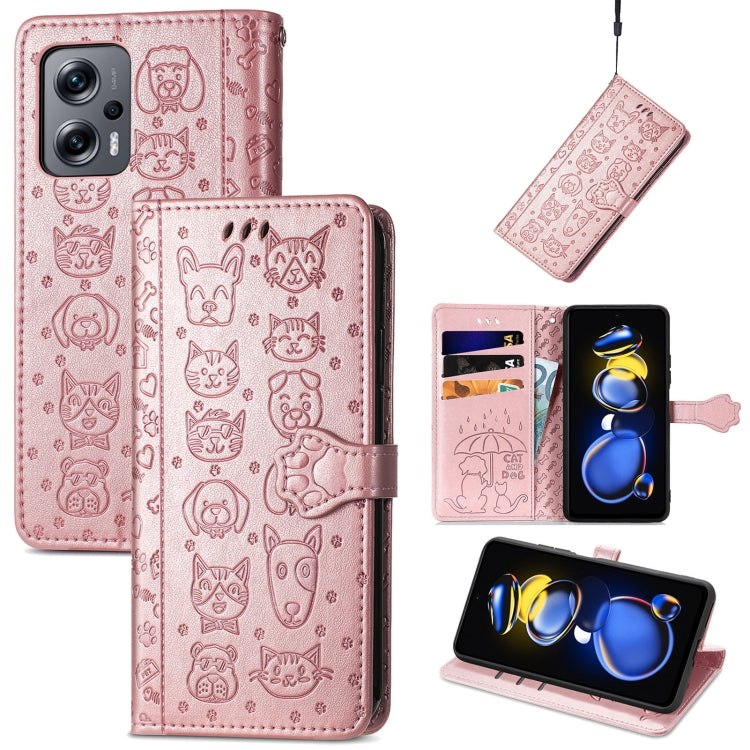 Cat and Dog Embossed Leather Phone Case, For Huawei Nova 10, For Nokia G400, For Sony Xperia 5 IV, For Xiaomi Redmi Note 11T