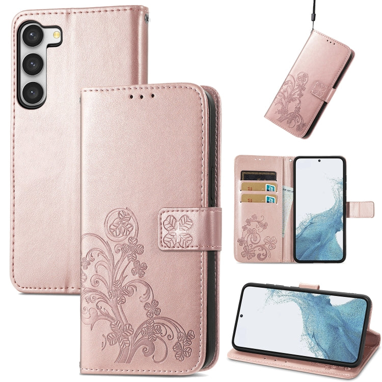 Four-leaf Clasp Embossed Buckle Leather Phone Case, For Samsung Galaxy S23 5G, For Samsung Galaxy S23+ 5G, For Samsung Galaxy S23 Ultra 5G, For Sony Xperia 5 IV, For Xiaomi Redmi A1, For Xiaomi Redmi Note 11T