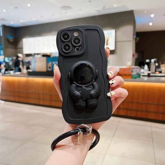 3D Astronaut Holder Skin-feel Silicone Phone Case with Wristband, For iPhone 11 Pro Max, For iPhone 11 Pro, For iPhone 11