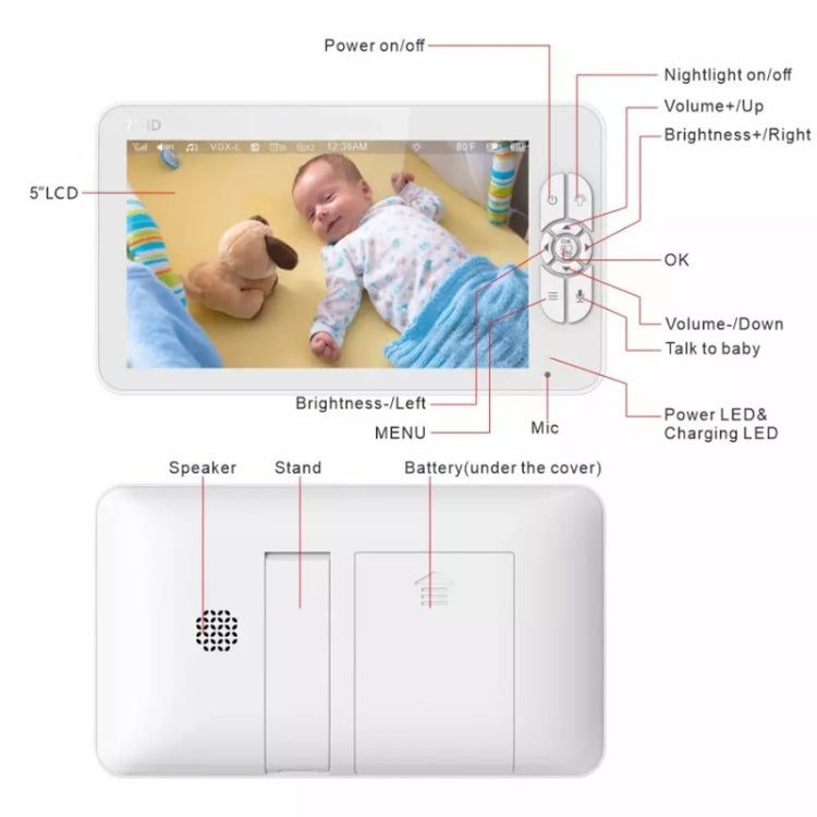 SM70PTZ 7 inch Screen 2.4GHz Wireless Digital Baby Monitor,  Auto Night Vision / Two-way Voice Intercom, SM70PTZ