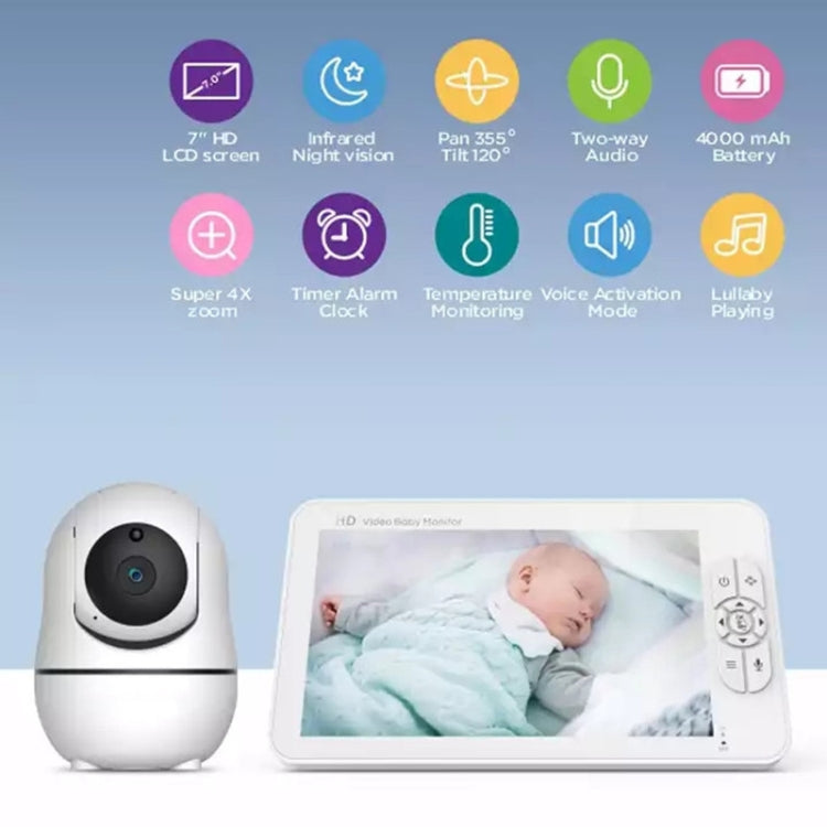 SM70PTZ 7 inch Screen 2.4GHz Wireless Digital Baby Monitor,  Auto Night Vision / Two-way Voice Intercom, SM70PTZ