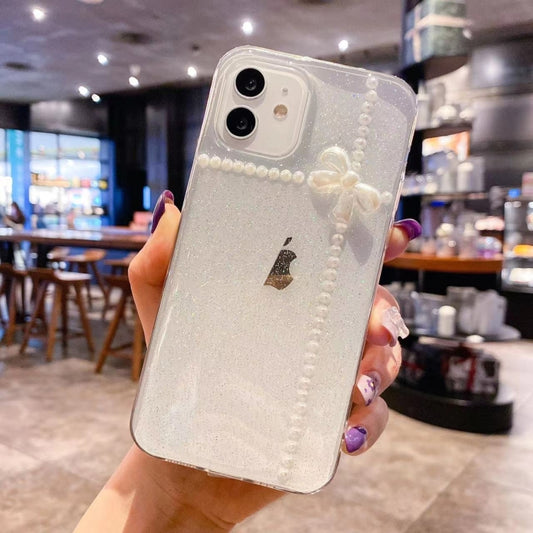 Pearl Bow Glitter Epoxy TPU Phone Case, For iPhone 11 Pro Max, For iPhone 11 Pro, For iPhone 11