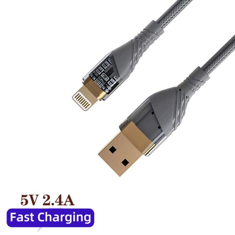 2pcs 2.4A USB to 8 Pin Transparent Fast Charging Data Cable, Length: 1m, USB to 8 Pin (2pcs)
