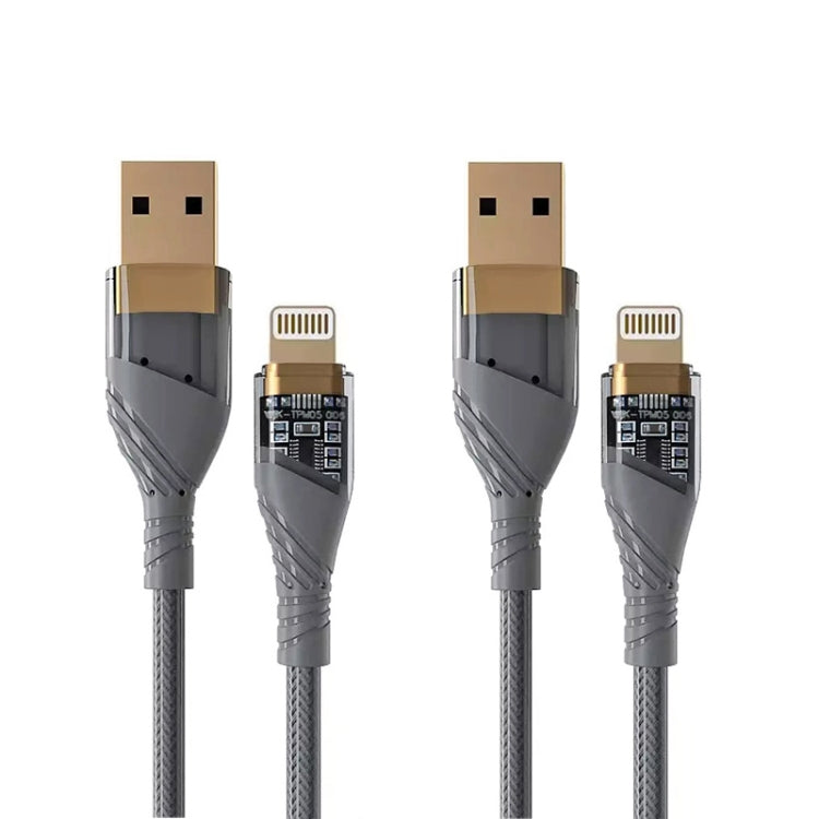 2pcs 2.4A USB to 8 Pin Transparent Fast Charging Data Cable, Length: 1m, USB to 8 Pin (2pcs)