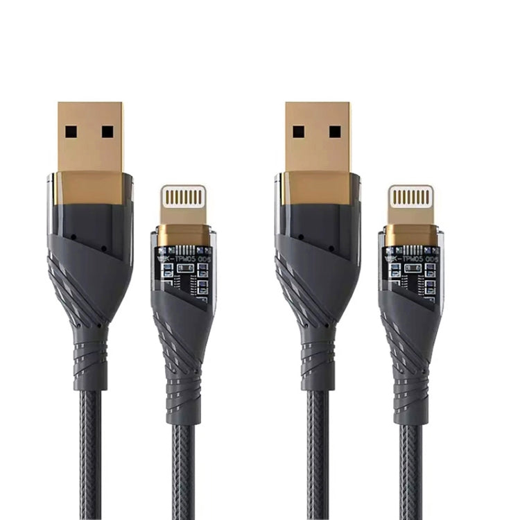 2pcs 2.4A USB to 8 Pin Transparent Fast Charging Data Cable, Length: 1m, USB to 8 Pin (2pcs)