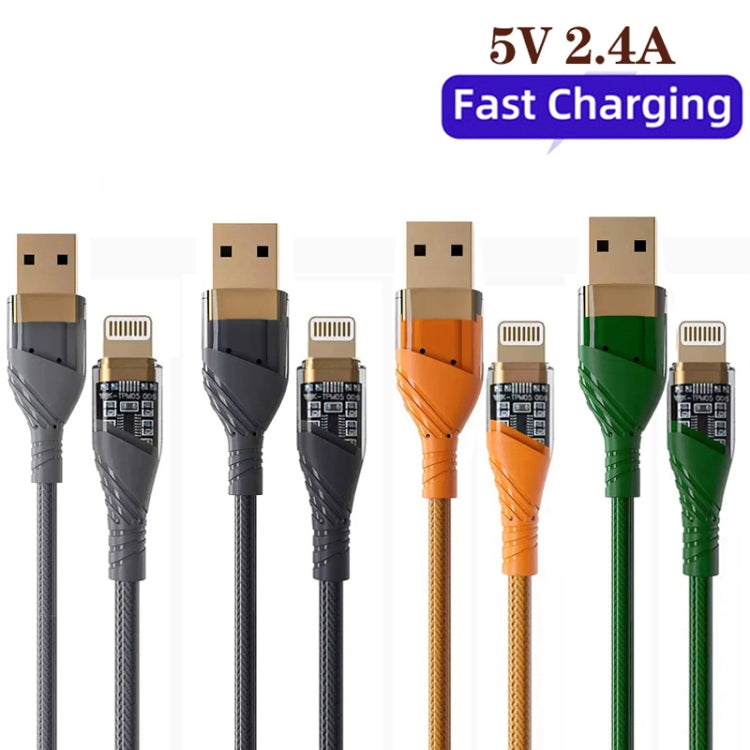 2pcs 2.4A USB to 8 Pin Transparent Fast Charging Data Cable, Length: 1m, USB to 8 Pin (2pcs)