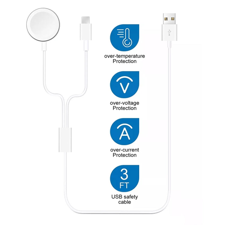 For Apple Watch Series & Phone with Type-C Port 2 in 1 USB Magnetic Charging Cable 3.93ft/1.2m, DS-XB014