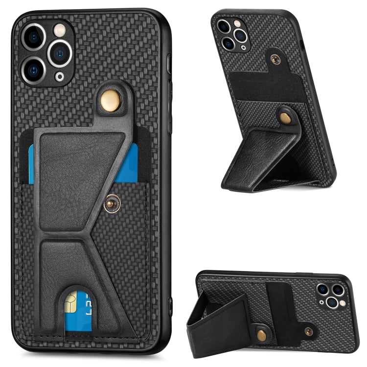 Carbon Fiber Wallet Flip Card K-shaped Holder Phone Case, For iPhone 11 Pro, For iPhone 11 Pro Max, For iPhone 12 mini, For iPhone 12
