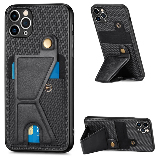Carbon Fiber Wallet Flip Card K-shaped Holder Phone Case, For iPhone 11 Pro, For iPhone 11 Pro Max, For iPhone 12 mini, For iPhone 12