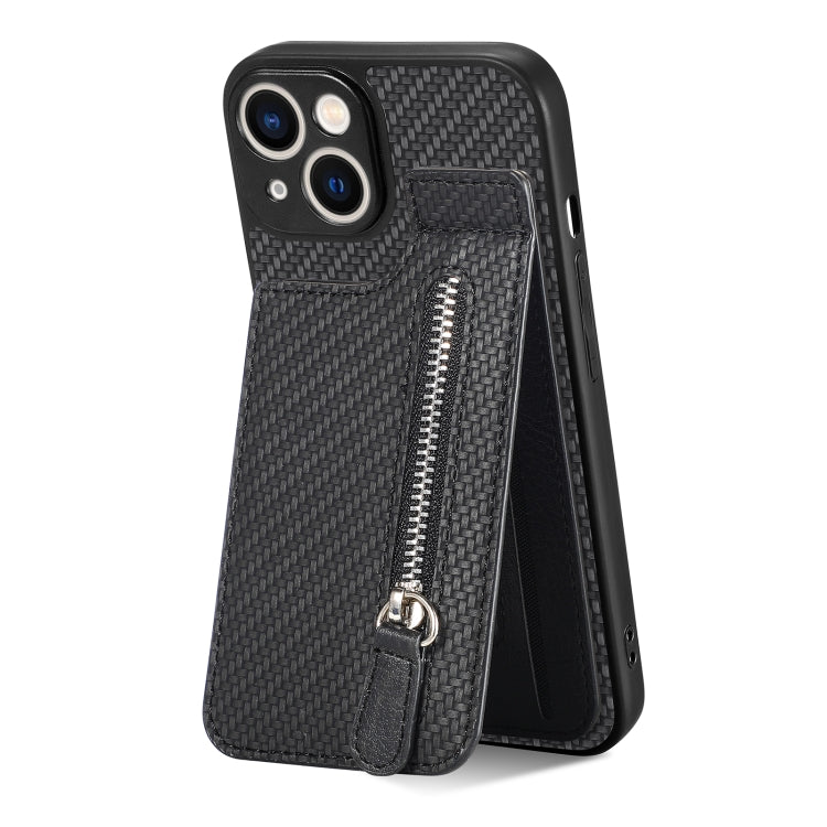 Carbon Fiber Vertical Flip Zipper Phone Case, For iPhone 13, For iPhone 13 mini, For iPhone 13 Pro, For iPhone 13 Pro Max