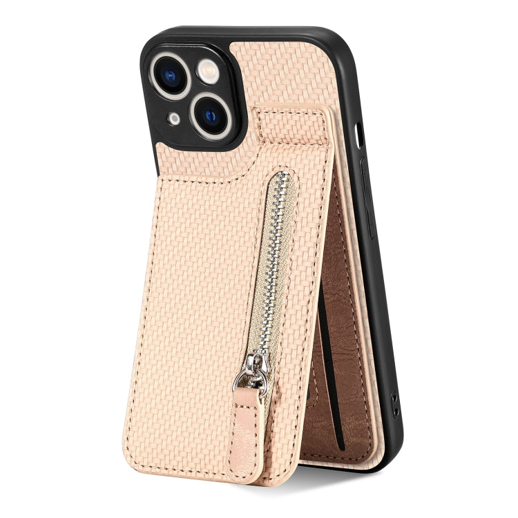Carbon Fiber Vertical Flip Zipper Phone Case, For iPhone 13, For iPhone 13 mini, For iPhone 13 Pro, For iPhone 13 Pro Max