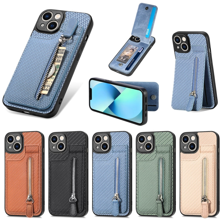 Carbon Fiber Vertical Flip Zipper Phone Case, For iPhone 13, For iPhone 13 mini, For iPhone 13 Pro, For iPhone 13 Pro Max