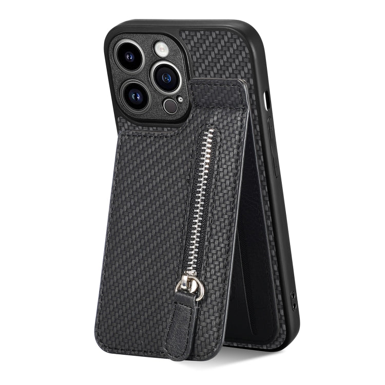 Carbon Fiber Vertical Flip Zipper Phone Case, For iPhone 13, For iPhone 13 mini, For iPhone 13 Pro, For iPhone 13 Pro Max