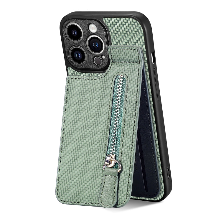 Carbon Fiber Vertical Flip Zipper Phone Case, For iPhone 13, For iPhone 13 mini, For iPhone 13 Pro, For iPhone 13 Pro Max