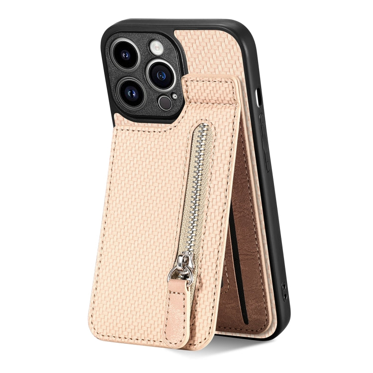 Carbon Fiber Vertical Flip Zipper Phone Case, For iPhone 13, For iPhone 13 mini, For iPhone 13 Pro, For iPhone 13 Pro Max