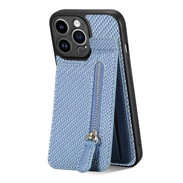 Carbon Fiber Vertical Flip Zipper Phone Case, For iPhone 13, For iPhone 13 mini, For iPhone 13 Pro, For iPhone 13 Pro Max