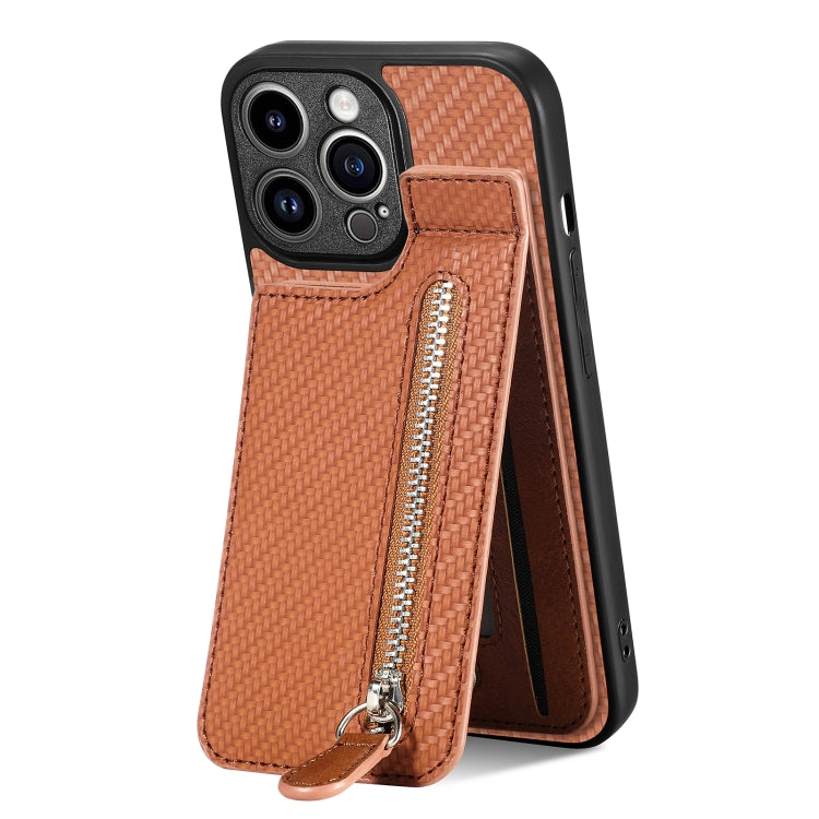 Carbon Fiber Vertical Flip Zipper Phone Case, For iPhone 13, For iPhone 13 mini, For iPhone 13 Pro, For iPhone 13 Pro Max