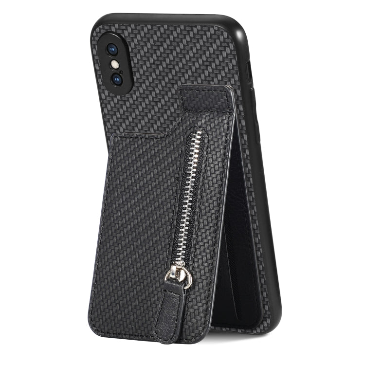 Carbon Fiber Vertical Flip Zipper Phone Case