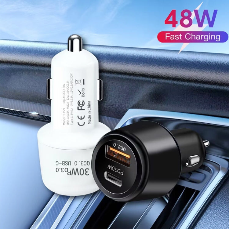 P29 48W PD30W + QC3.0 18W USB Dual Port Car Charger, P29 (Black), P29 (White)