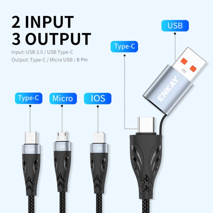 ENKAY ENK-CB135 5-in-1 65W USB-A & USB-C to 8 Pin / Type-C / Micro USB Multifunctional Charging Cable with Indicator Light, 1.2m, 2m