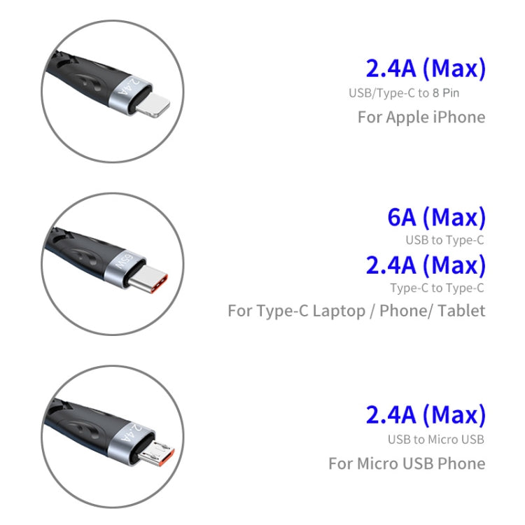 ENKAY ENK-CB135 5-in-1 65W USB-A & USB-C to 8 Pin / Type-C / Micro USB Multifunctional Charging Cable with Indicator Light, 1.2m, 2m