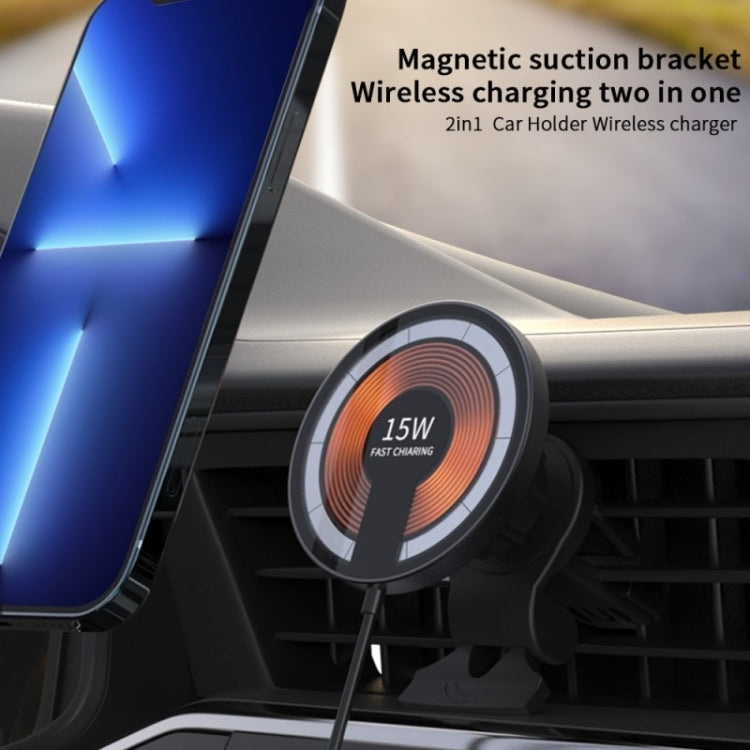 T09 2 in 1 Transparent Car Magnetic Wireless Charger 15W Fast Charging Stand, T09