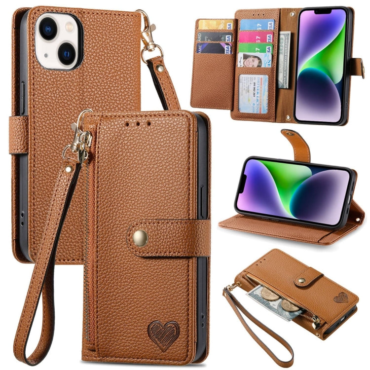 Love Zipper Lanyard Leather Phone Case, For iPhone 15 Pro, For iPhone 15 Plus, For iPhone 15, For iPhone 14 Plus, For iPhone 14