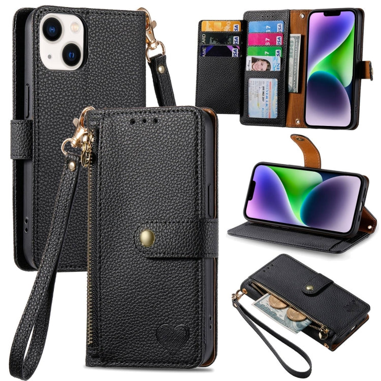 Love Zipper Lanyard Leather Phone Case, For iPhone 15 Pro, For iPhone 15 Plus, For iPhone 15, For iPhone 14 Plus, For iPhone 14