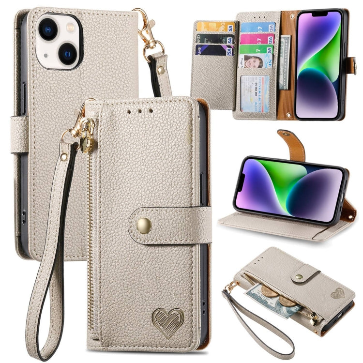 Love Zipper Lanyard Leather Phone Case, For iPhone 15 Pro, For iPhone 15 Plus, For iPhone 15, For iPhone 14 Plus, For iPhone 14