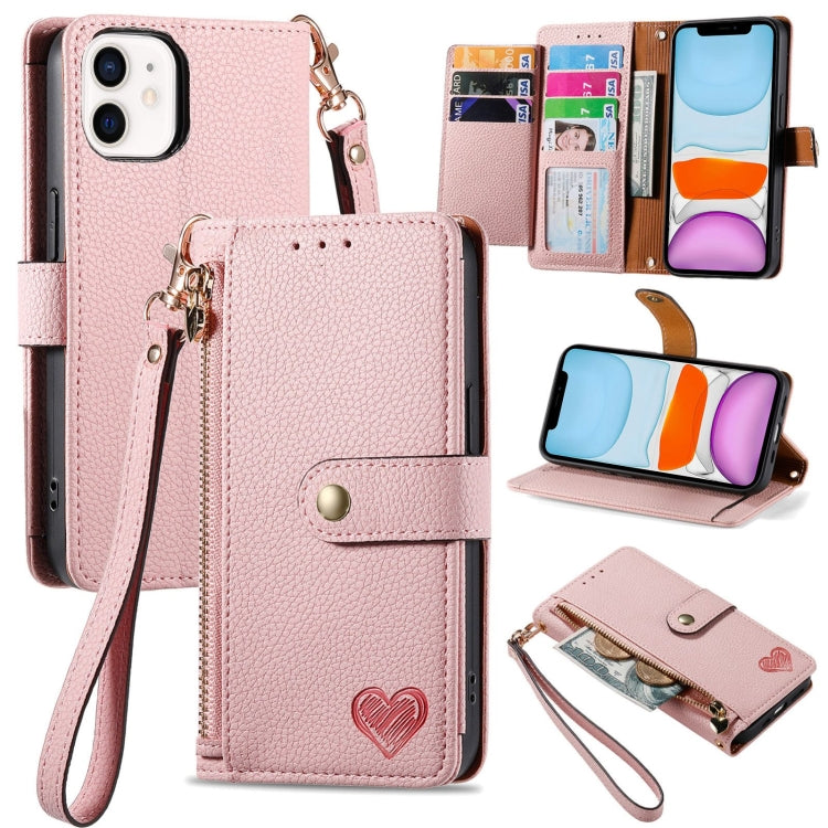 Love Zipper Lanyard Leather Phone Case