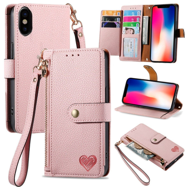 Love Zipper Lanyard Leather Phone Case, For iPhone 11 Pro Max, For iPhone 11, For iPhone 11 Pro, For iPhone X / XS, For iPhone XR