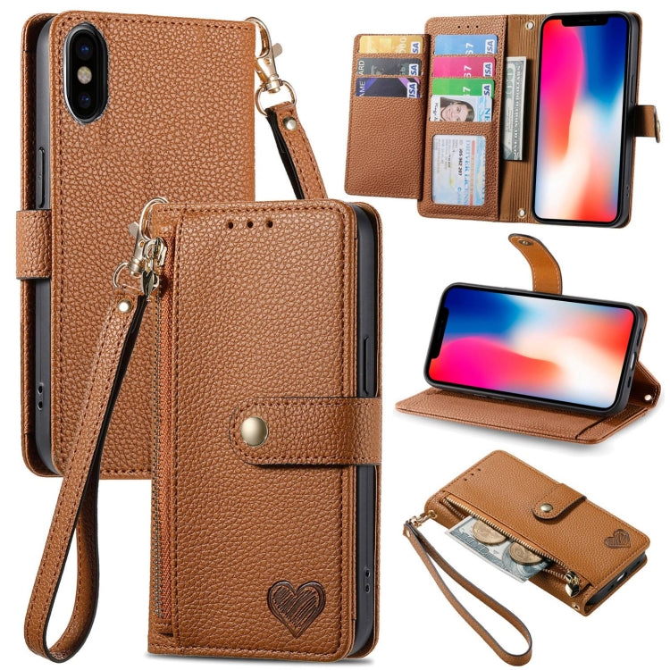 Love Zipper Lanyard Leather Phone Case, For iPhone 11 Pro Max, For iPhone 11, For iPhone 11 Pro, For iPhone X / XS, For iPhone XR