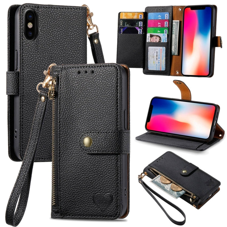 Love Zipper Lanyard Leather Phone Case, For iPhone 11 Pro Max, For iPhone 11, For iPhone 11 Pro, For iPhone X / XS, For iPhone XR