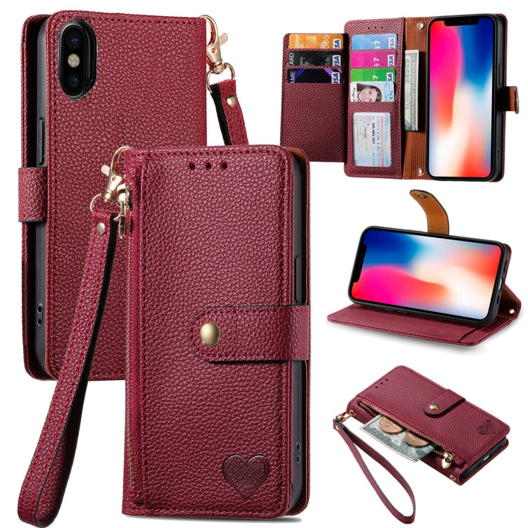 Love Zipper Lanyard Leather Phone Case, For iPhone 11 Pro Max, For iPhone 11, For iPhone 11 Pro, For iPhone X / XS, For iPhone XR