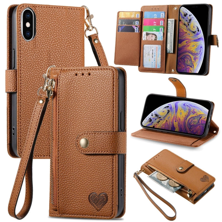 Love Zipper Lanyard Leather Phone Case