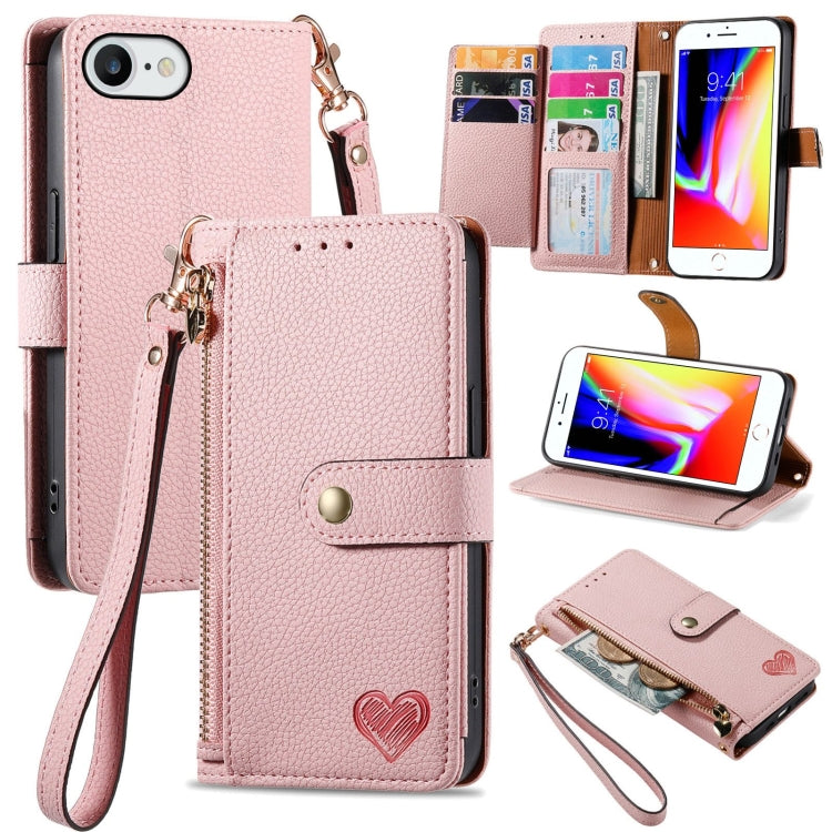 Love Zipper Lanyard Leather Phone Case, For iPhone 14 Pro, For iPhone 14 Pro Max, For iPhone 7 / 8 / SE 2022, For iPhone 13 Pro Max, For iPhone 13 Pro