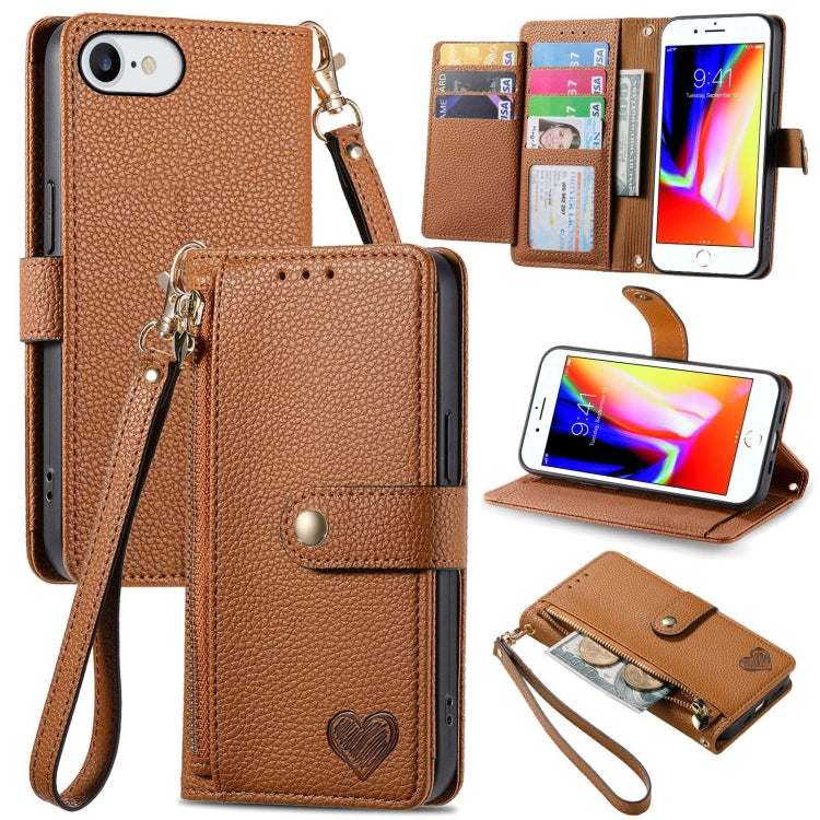 Love Zipper Lanyard Leather Phone Case, For iPhone 14 Pro, For iPhone 14 Pro Max, For iPhone 7 / 8 / SE 2022, For iPhone 13 Pro Max, For iPhone 13 Pro