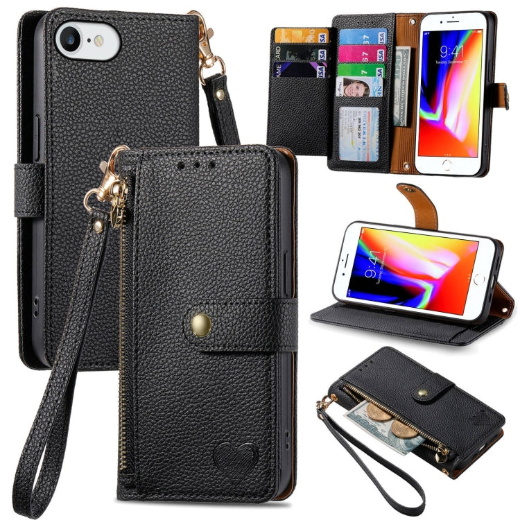 Love Zipper Lanyard Leather Phone Case, For iPhone 14 Pro, For iPhone 14 Pro Max, For iPhone 7 / 8 / SE 2022, For iPhone 13 Pro Max, For iPhone 13 Pro