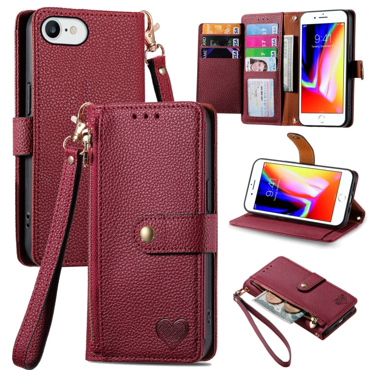 Love Zipper Lanyard Leather Phone Case, For iPhone 14 Pro, For iPhone 14 Pro Max, For iPhone 7 / 8 / SE 2022, For iPhone 13 Pro Max, For iPhone 13 Pro