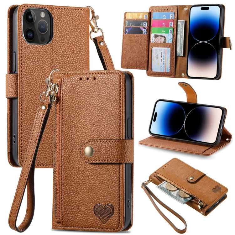 Love Zipper Lanyard Leather Phone Case, For iPhone 15 Pro, For iPhone 15 Plus, For iPhone 15, For iPhone 14 Plus, For iPhone 14