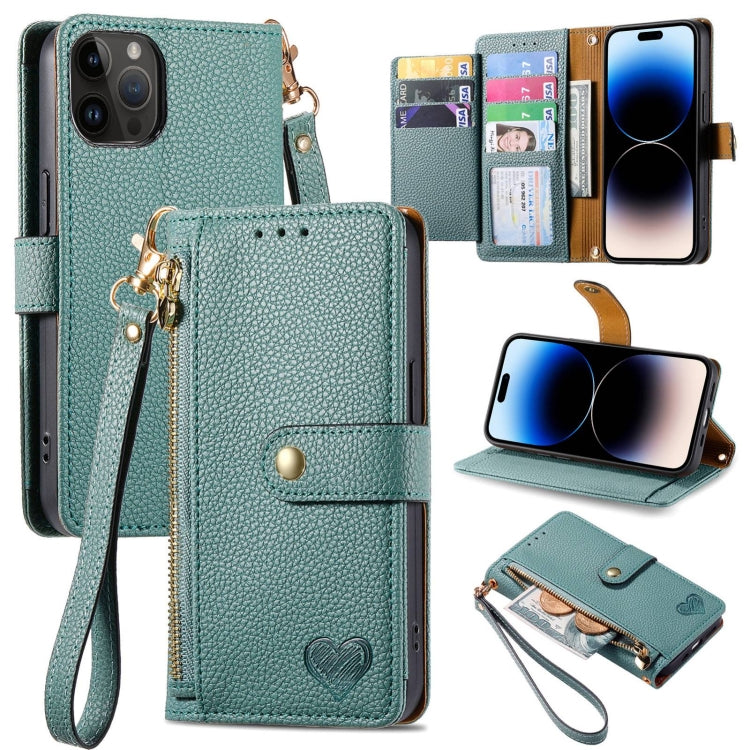 Love Zipper Lanyard Leather Phone Case, For iPhone 15 Pro, For iPhone 15 Plus, For iPhone 15, For iPhone 14 Plus, For iPhone 14