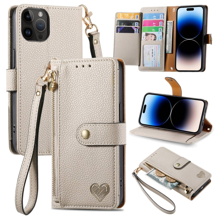 Love Zipper Lanyard Leather Phone Case, For iPhone 15 Pro, For iPhone 15 Plus, For iPhone 15, For iPhone 14 Plus, For iPhone 14