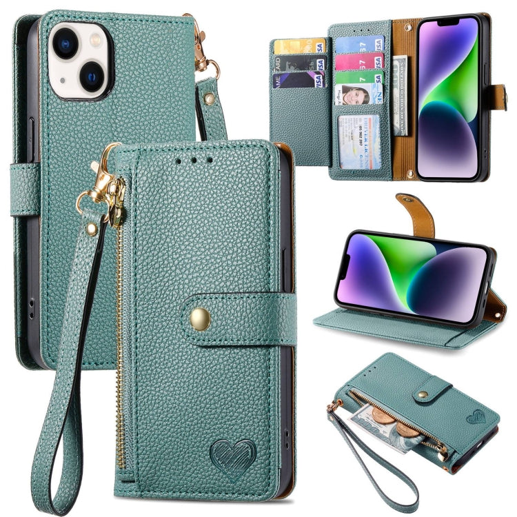 Love Zipper Lanyard Leather Phone Case, For iPhone 15 Pro, For iPhone 15 Plus, For iPhone 15, For iPhone 14 Plus, For iPhone 14