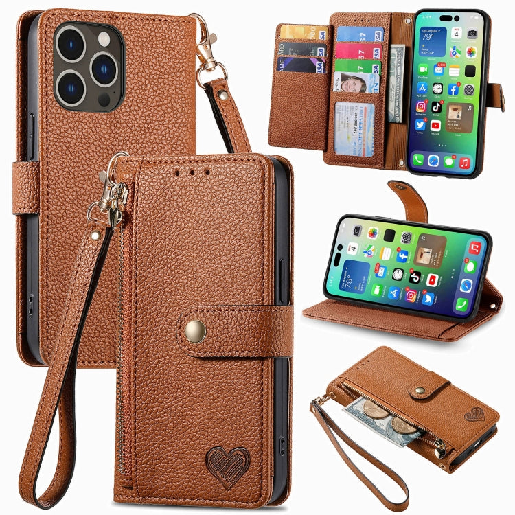 Love Zipper Lanyard Leather Phone Case, For iPhone 16 Pro Max, For iPhone 16 Pro, For iPhone 16 Plus, For iPhone 16, For iPhone 15 Pro Max