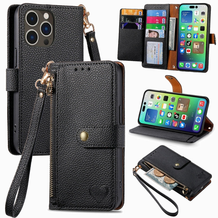 Love Zipper Lanyard Leather Phone Case, For iPhone 16 Pro Max, For iPhone 16 Pro, For iPhone 16 Plus, For iPhone 16, For iPhone 15 Pro Max