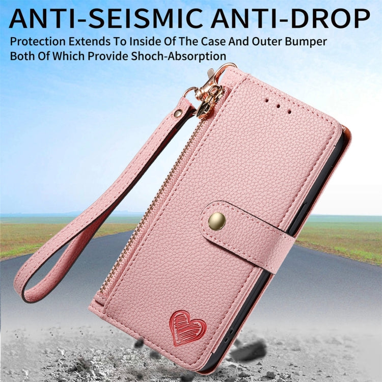 Love Zipper Lanyard Leather Phone Case, For iPhone 16 Pro Max, For iPhone 16 Pro, For iPhone 16 Plus, For iPhone 16, For iPhone 15 Pro Max