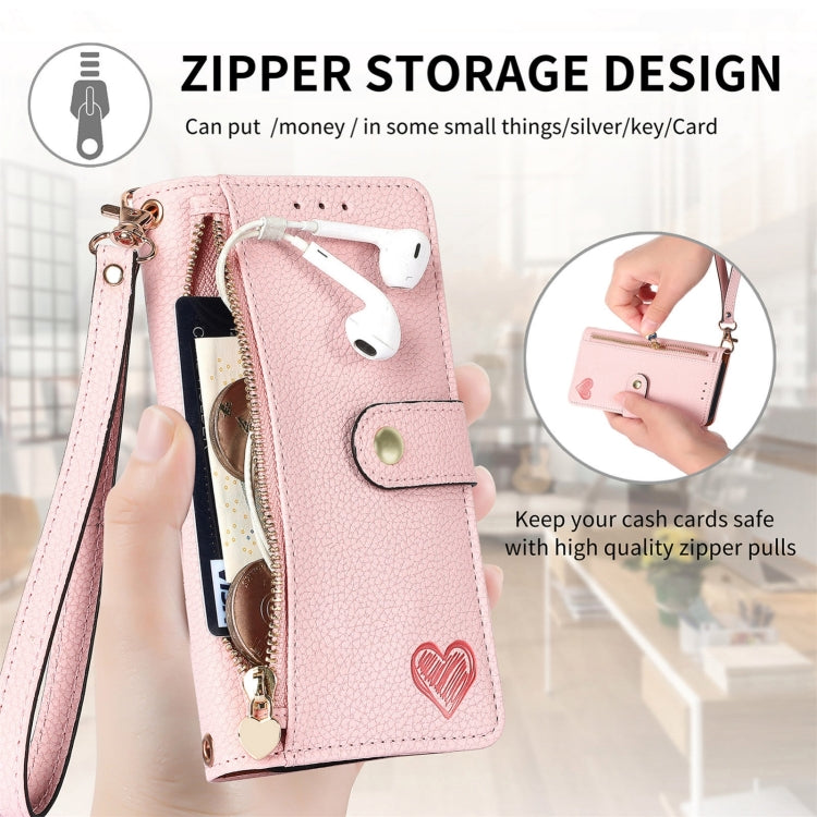 Love Zipper Lanyard Leather Phone Case, For iPhone 16 Pro Max, For iPhone 16 Pro, For iPhone 16 Plus, For iPhone 16, For iPhone 15 Pro Max