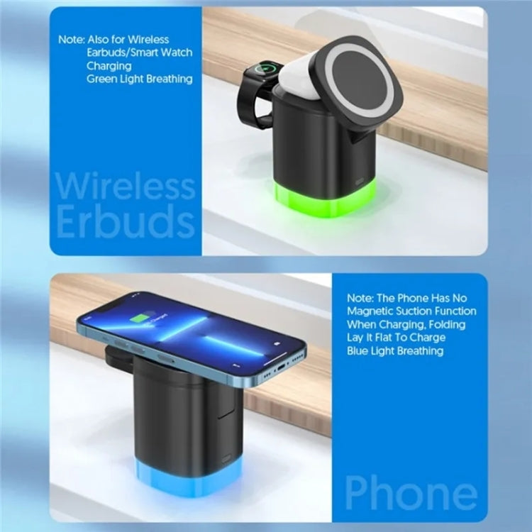 T15 3 in 1 Magnetic Magsafe Wireless Charger Folding Charging Stand For iPhone / iWatch / AirPods, T15